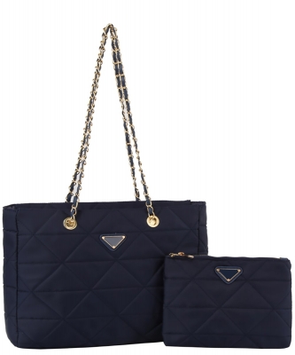 Quilted Nylon 2-in-1 Satchel GLV0166M NAVY
